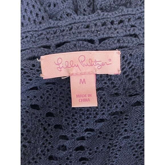 LILLY PULITZER Athena Tunic Size M Navy Crochet Long Sleeve Sheer Resort Beach - Picture 7 of 11